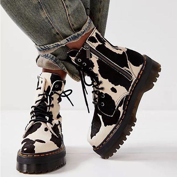 Doc Martens Jadon Hair-On Cow Print Platform Boots - Picture 1 of 11